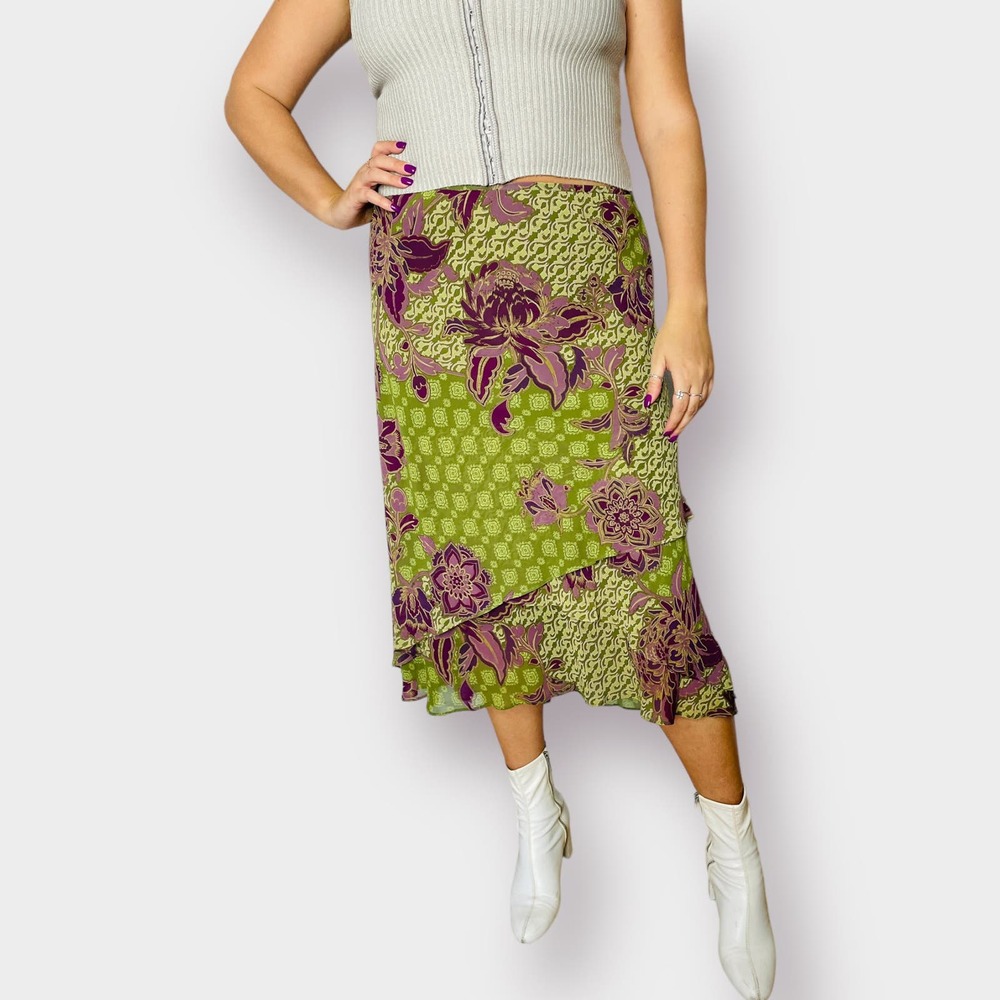 2000s Evan Picone‎ Woman Green and Plum Skirt
